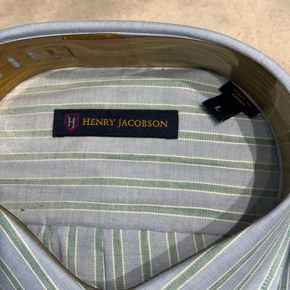 New Henry Jacobson, size Large, 100% cotton blue/sea foam woven sport shirt - Picture 2 of 4